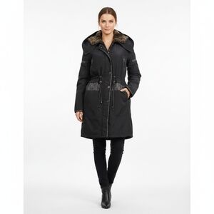 Creenstone Tegen Satin Crush Parka Hooded Faux Fur Lined Winter Coat Black Large